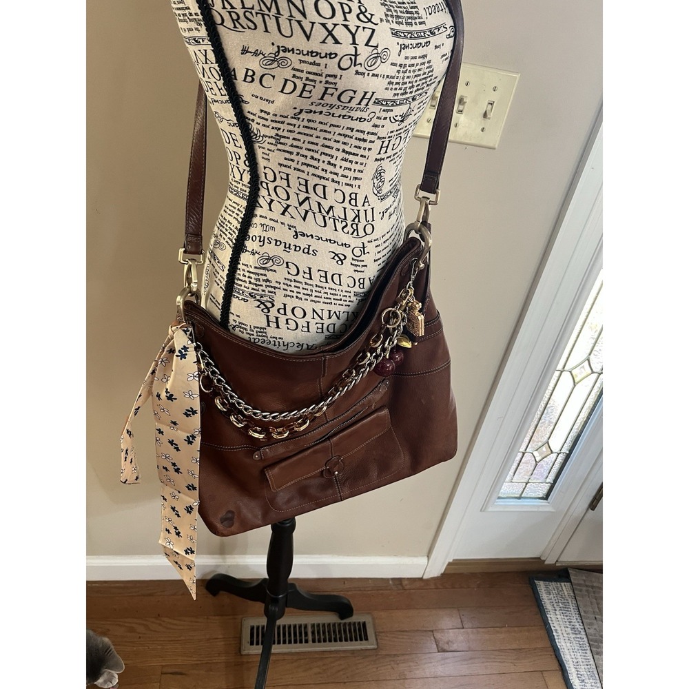 Liz Claiborne Vintage Leather Hobo Bag with Bag‎ Charms Y2K 90s Unique Beautiful